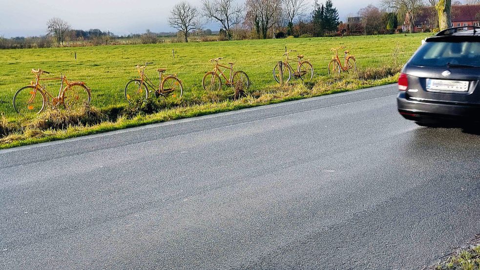 Die Fahrräder entlang der L4 sollen auf den benötigten Radweg hinweisen. Foto: privat