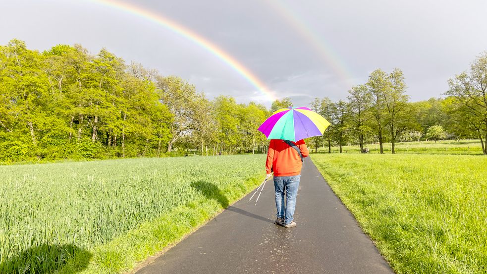 Das Wetter am Wochenende bringt mal Regen und mal einen klaren Himmel mit sich. Möglicherweise erhöht das die Chance, einen Regenbogen zu sehen. Foto: imago images/Jan Eifert