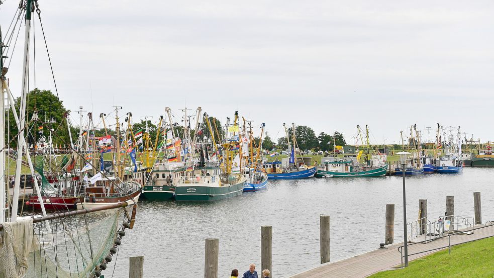 Am 5. August findet in Greetsiel der beliebte Kutterkorso statt. Dazu schmücken die Kapitäne ihre Kutter. Foto: Archiv/Wagenaar