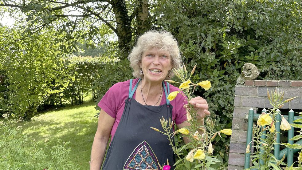 Dagmar Michel - in der Region auch bekannt als Brookmerlander Kräuterhexe. In ihrem Garten sprießen zahlreiche Pflanzen und Wildkräuter. Foto: Pentzlin