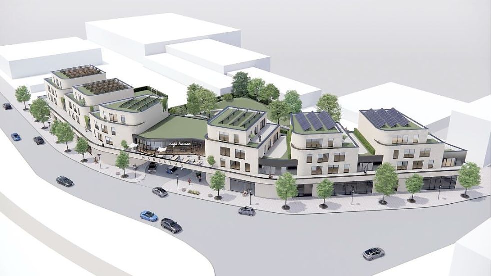 Das „Hansator-Quartier“ soll auf der Ecke Hansastraße und Nesserlander Straße entstehen. Grafik: Backhaus Ingenieure