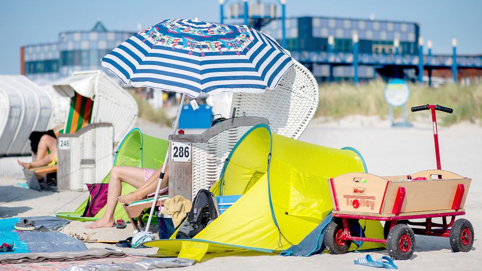 Am Sonntag sollte ein schattiges Plätzchen gefunden werden wie hier an der Promenade Wasserkante in Norddeich. Symbolfoto: dpa/Hauke-Christian Dittrich