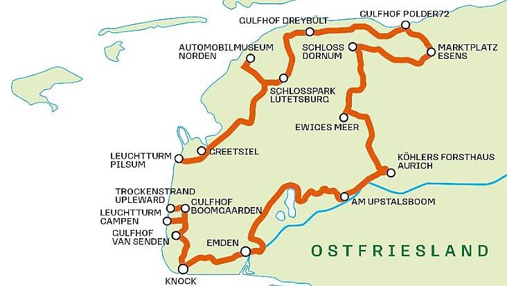 Die Route der ersten Nordsee Classic durch Ostfriesland. Foto: Krummhörn Touristik