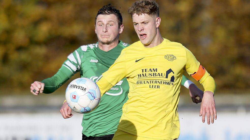 Kapitän Nick Kaßmann (rechts) spielte gegen BV Garrel auf der Innenverteidiger-Position. Fotos: Doden/Emden